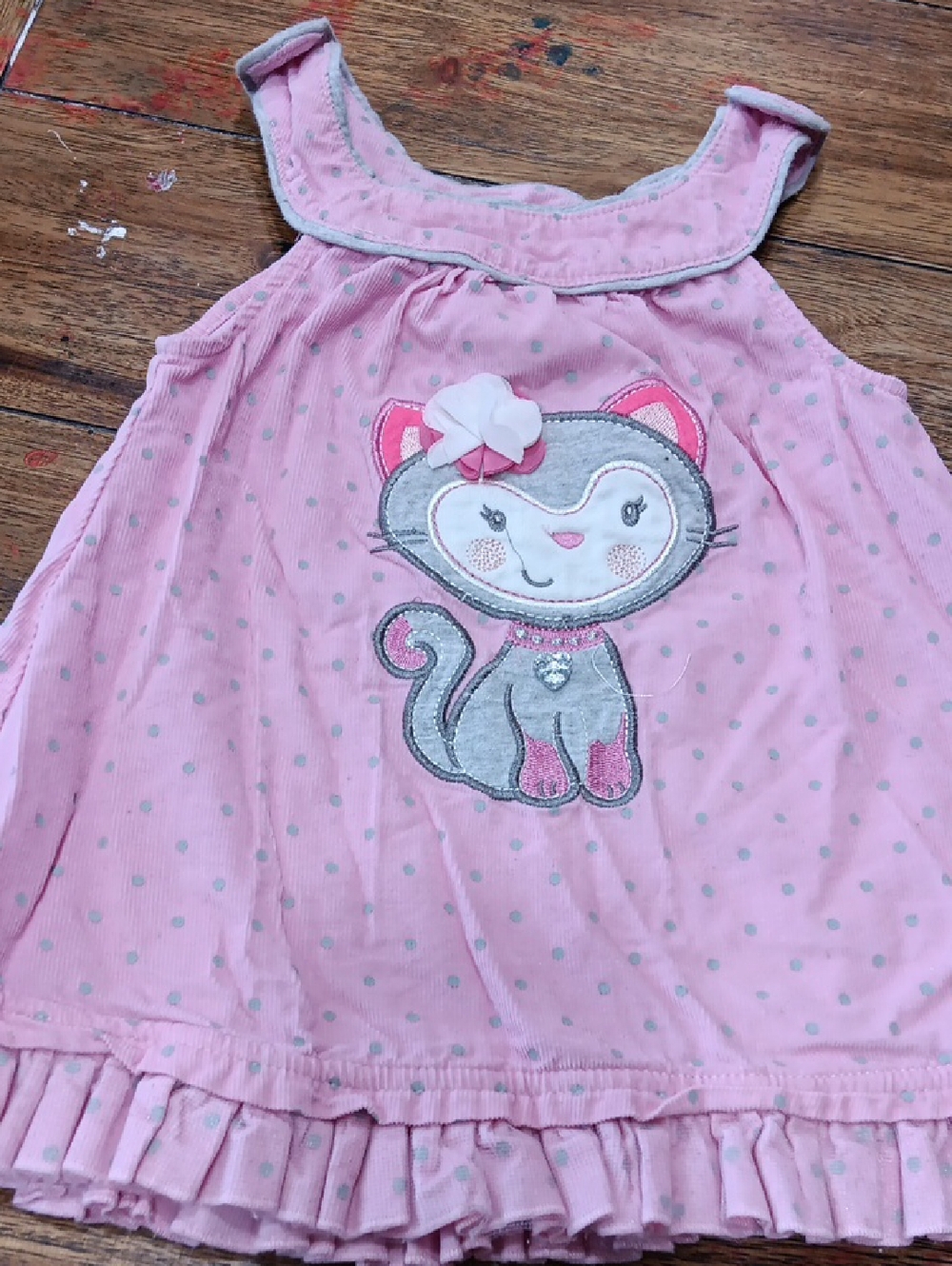 Nannette Baby Pink Polka Dot Kitty Sleeveless Dress